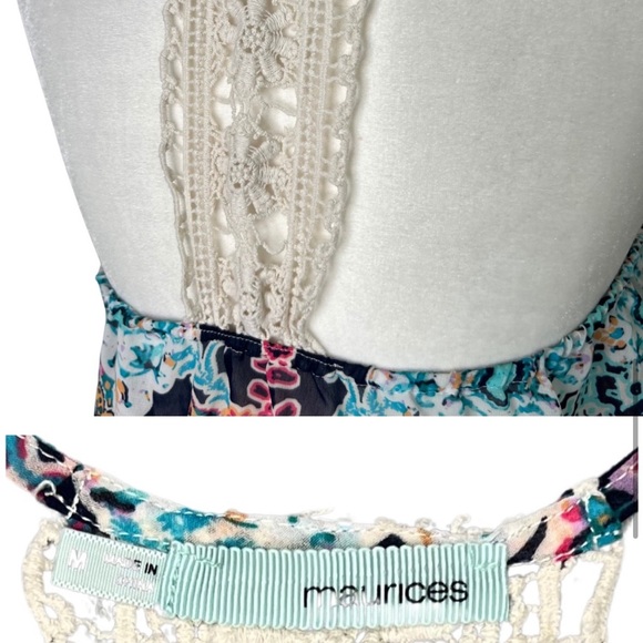 Maurices Boho Chiffon Paisley Crochet T Back Tank Top Blue Pink Peach Medium M - Picture 3 of 7